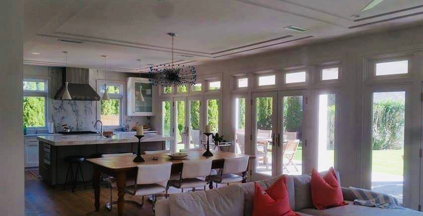 Open plan kitchen and dining space with natural light